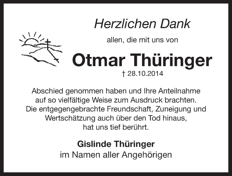  Traueranzeige für Otmar Thüringer vom 15.11.2014 aus Pegnitz-Zeitung